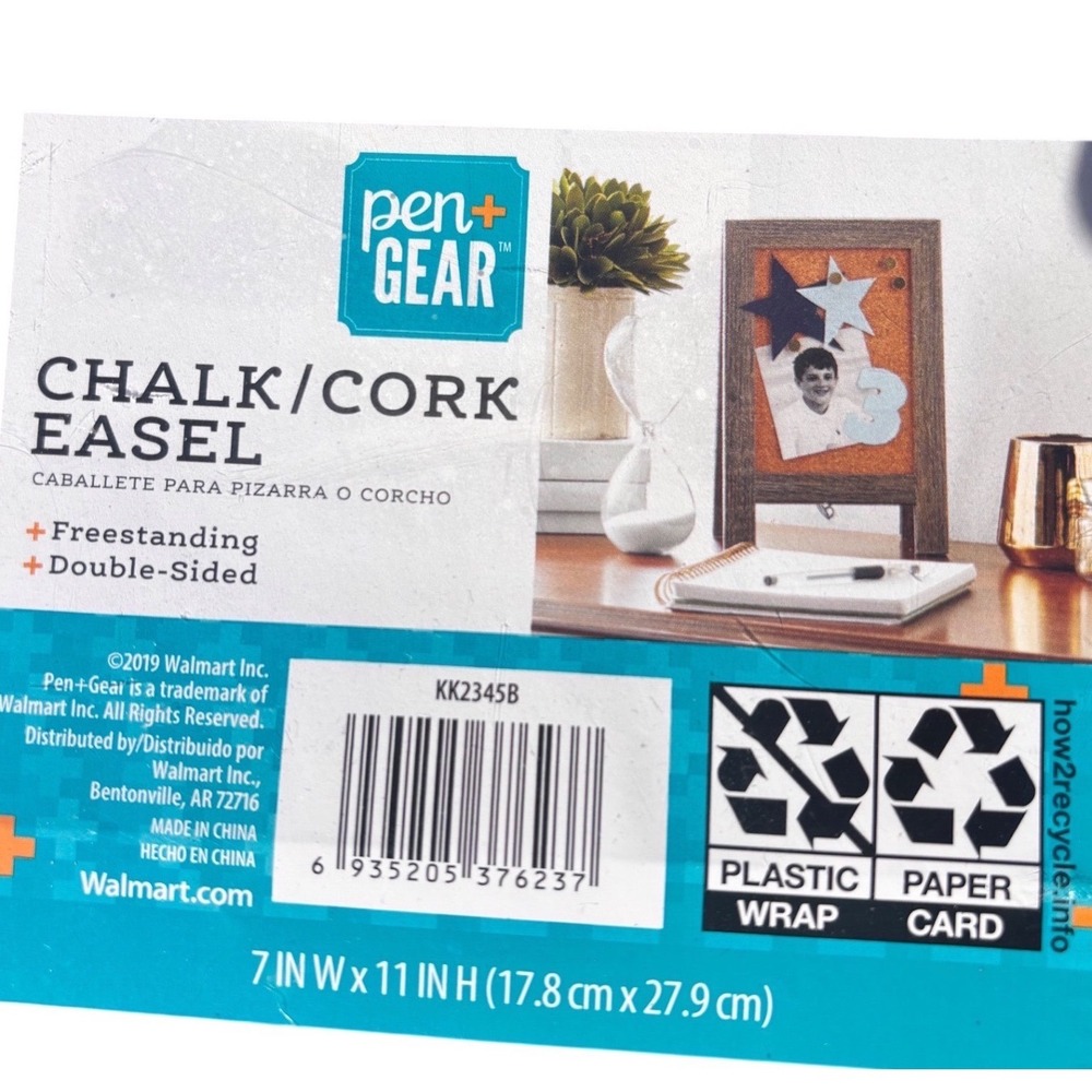 Pen+Gear Chalk Cork Easel 2 Pack Gray Wood Frame Double Sided 7x11 Freestanding